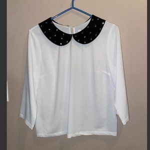 Forever 21 White work blouse, black collar with studs